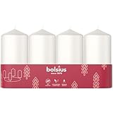 Bolsius - Adventszeit - Stumpenkerze - weiß - 10cm - 4-Pack - Dekorative Kerze - Mit natürlichem Pflanzenwachs - Ohne Palmöl