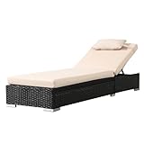 Arebos Sonnenliege Polyrattan mit 5-Fach höhenverstellbare Rückenlehne | Gartenliege mit Auflage | Relaxliege belastbar bis 160 kg | Garten Balkon Outdoor Liege 184 x 60 x 21 cm | Schwarz