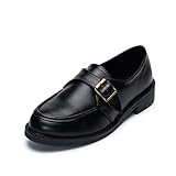 Remxi Damen Loafers Leder Mokassins Loafer Schuhe Slip On Penny Loafer Chunky Heel Oxford Schuhe für Frauen, Schwarz , 39.5 EU