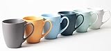 Hanseküche Kaffeebecher 6er Set – Kaffeetassen aus hochwertiger und massiver Keramik, 400 ml Volumen und großem Henkel und Becher in mehreren Farben und schönem Muster (Bunt Matt)