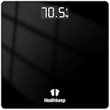 Healthkeep Personenwaage - Digital Körperwaage mit Hochpräzisions-Sensoren Tragkraft bis 180 kg, Digitalwaage mit Klare LED-Anzeig, Waage Personen aus Kompakt Siche rheitsglas 26 * 26cm-Schwarz