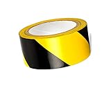 Mivos Gestreiftes Warnband in Schwarz-Gelb 50mm x 25m - Bodenmarkierungsband - Selbstklebendes Warnklebeband zur Boden- und Sicherheitsmarkierung - Gefahren-Markierungs-Klebeband