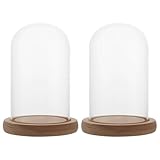 2 Stück Glasglocke mit Holzboden, 15cm Hoch Glaskuppel Deko glasglocke, Transparent Glasglocke mit Holzboden, Glaskuppel Glasglocke, Dekorative Glasglocke für Puppen, Tafelschmuck und Antiquitäten