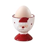 Kaezuy Weihnachtsdeko Eierbecher, Santa Claus&Elch Lustiger Eierbecher aus Keramik, Niedliches Eierhalter Rot Eierständer für Weihnachten Tischdeko Geschenk (Santa Claus)
