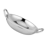 DEARMAMY Edelstahl Wokpfanne mit Flachem Boden Doppelten Griffen Großer Kapazität Kratzfeste Oberfläche Langlebiger Kochtopf für Herdarten für Familienküche und Vielseitiges Kochen