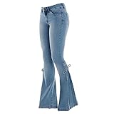 Generic Mode-Stretch-Bell-Bottom-Jeans FüR Damen Zum SchnüRen Schmale Flare-Jeans Klassische Bandage-Schlagjeans (X-S,Hellblau)
