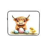 Laptop-Schutzhülle, Motiv: Oster-Highland-Kuh, Ei, Küken, Notebook-Tasche, Computer-Tasche, Tablet, Aktentasche, Tragetasche für Arbeit, 43,2 cm (17 Zoll)