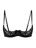 FEESHOW Damen Hebe BH Offene Brust Mit Bügel Transparente Spitze Bra Push Up Verführerische Dessous Sexy Busenfreie Reizwäsche Schwarz S