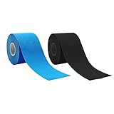 DELITLS 2 Rollen Kinesiologie Tapes, 5 m x 5 cm, wasserfestes & elastisches, hautfreundliches Kinesio Tape, Physio-Tape für Sport, Knieschmerzen, Ellenbogen und Schulter(Blau + Schwarz)