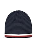 Tommy Hilfiger Herren geripptem Bündchen Beanie-Mütze, Blau gestreift, Einheitsgröße