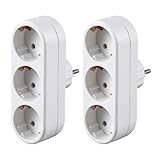 DAGORD 2 Stück Doppelstecker für Steckdose 3 Fach Mehrfachsteckdose 3 in 1 Steckdosenadapter Steckdose Mehrfachstecker für Steckdose 3 Fach Steckdose Weiß ohne Kabel Steckdosenadapter für Büro Zuhause