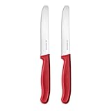 targzier Tomatenmesser,2 Stück,Frühstücksmesser mit Wellenschliff,Kunststoffgriff Brötchenmesser,Messerset Scharf,Rot Tafelmesser,Messer Küche Set,Rostfreier Stahl,Spülmaschinenfest