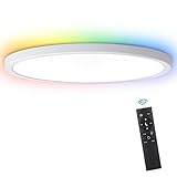 LED Deckenleuchte Dimmbar mit Fernbedienung, 24W Deckenlampe RGB Farbwechsel Rund, 3000K-6500K Lampe Deckenbeleuchtung als Wohnzimmerlampe Schlafzimmerlampe Küchenlampe Kinderzimmer Lampe usw. Ø30CM