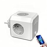 Amening Steckdosenwürfel ohne Kabel 4 Fach Mehrfachsteckdose mit 2xUSB-A & 1xUSB-C 4000W Steckdosenleiste mit Überspannungsschutz Kompakter Steckdosenadapter für Haus Büro(Grau+Weiß)