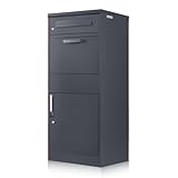 Zelsius Briefkasten mit Paketfach Neptun | pulverbeschichteter Stahl mit Edelstahl Elementen | RAL7016 Anthrazit | integrierte Rückholsperre | Bodenmontage | Paketbriefkasten, Paketbox, Parcel Box