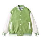 Wvapzxx Unisex Varsity Jacken Patchwork Knopf Lederärmel Sportmantel Damen Herren Team Baseball Jacke, Avocado En8, XXX-Large