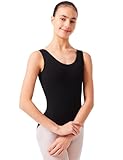 tanzmuster ® Ballettanzug Mädchen ärmellos - Lissy - aus weicher, atmungsaktiver Baumwolle Ballett Trikot Ballettbody in schwarz, 152/158