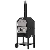 Outsunny Pizza Oven Holzkohlegrill, Outdoor/Garten Edelstahl Grill mit Thermometer, 64x54x160cm