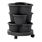 Huvqianu Erdbeer-Pflanzgefäß, 3 Etagen, stapelbar, vertikaler Gartentopf, platzsparendes Turm-Design zum Anbau von Blumen, und , ideal für Innen- und Außenbepflanzung