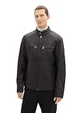 TOM TAILOR Herren Bikerjacke aus Velours, 35654 - Black Fake Leather, L