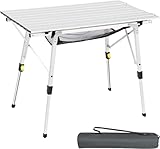 PORTAL Campingtisch faltbar Höhenverstellbar 45-70cm Klapptisch Aluminium 90 x 53cm rollbar Camping Tisch klappbarer Falttisch leicht Silber