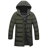 Winterjacke Herren Steppjacke mit Kapuze Daunenjacke Winter Mittellang Parka Mantel Warm Dicke Winterparka mit Reißverschluss Einfarbige Jacket Bequeme Herrenjacke Übergangsjacke Armeegrün XL