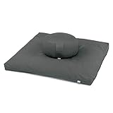 Bodhi Meditations-Set | ECO Serie | Meditationsmatte (Zabuton) & Rondo Meditationskissen | Mit Bio-Dinkelfüllung | Bezug aus 100% Bio-Baumwolle | Meditationsunterlage & Kissen (anthrazit)