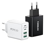 2-Pack USB C Ladegerät, 40W 4 Ports Mehrfach Ladegerät mit PD Power Adapter und QC 3.0, Schnellladegerät USB Netzteil Stecker für iPhone 16 15 14 Pro Max Plus 13 12 11, iPad, Samsung Handys