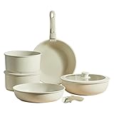 Küchen-Kochgeschirr-Sets – Antihaft-Kochset | Induktions-Kochgeschirr-Sets, Pfannen zum Kochen, sicheres Pfannenset, antihaftbeschichtet, cremeweiß, Topfpfannen-Set, abnehmbarer Griff für Bratpfannen