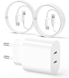 USB C Schnellladegerät und iPhone Ladekabel Original [1M+2M] 25W Ladegerät mit Lightning Schnellladekabel für iPhone 14/13/12/11/Pro Max/Plus/Mini/SE/XR/XS/XS Max/X/8, USB C Stecker Netzteil Adapter