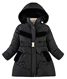 AIEOE Kinder Winterjacke Mädchen Gefüttert Wintermantel Medium Länge Warme Jacke Daunenmantel Winddichte Steppjacke Outdoor Kapuzenjacke 140cm Schwarz