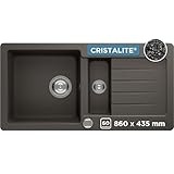 SCHOCK Küchenspüle Typos D-150S Asphalt 86x43,5 cm - CRISTALITE® Grau mit großem Becken und Abtropffläche - Einbauspüle für 60 cm Unterschrank - Pflegeleicht und robust durch Quarzkomposit