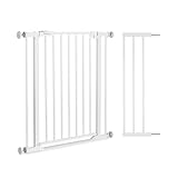 hauck Clear Step 2, Weiß - Schutzgitter Treppe und Tür 96–101 cm – Kindersicheres Absperrgitter mit flachem Einstieg, Manuelle 1 Hand Öffnung, ohne Bohren - nur für Innen