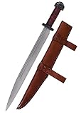 Battle-Merchant Wikinger-Langsax inkl. Lederscheide | Mit Lederband umwickelter Holzgriff mit Stahl Parier u. Knauf | Echtes Deko Mittelalter Messer | Saxmesser