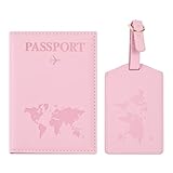 Greyoe Reisepasshülle, Reisepass Organizer, Passport Cover, PU-Leder Reisepass Hülle + Kofferanhänger, für Damen und Herren Urlaub Zubehör Travel Essentials (Sakura Rosa)