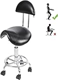 REDCAMP Upgrade Sattelhocker mit Rückenlehne, ergonomischer Sattelstuhl mit Rädern für Spa, Salon, Massage und Kosmetikerin, Verstellbarer hycraulischer Sitz. Schwarz
