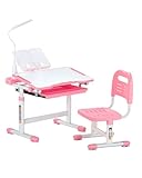 VEVOR Schreibtisch Set Kinderschreibtisch Arbeitstisch und Stuhl höhenverstellbar (53-71 cm) belastbar (100 kg) mit Tischlampe & 0–40° geneigten Schreibtischplatte für Schlafzimmer Rosa