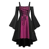 Ruiyete Gothic Kleid Plus Größe Damen Sommer Gothic Spitzenkleid Mond rückenfreies Kleid Vintage Kleid Punk Kleid Sonnenuntergang Cosplay FNAF Kostüm (Hot Pink, XL)