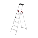 Hailo Stehleiter StandardLine 5 Stufen, belastbar bis 150 kg, mittelgroße Leiter aus Aluminium mit Ablage & Stabiler Holmführung, klappbare Aluleiter rostfrei, Aktuelles Modell L60, Made in Germany