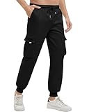 LVCBL Cargo Hose Herren Lang Rangerhose Herren Lang Jogginghose Elastischer Taille mit Kordelzug Schwarz L
