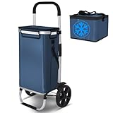 VOUNOT® Einkaufstrolley Klappbar aus Aluminium mit 58L Wasserdichter Tasche und Kühlfach, 2 Extra große Räder mit Schutzblech, Faltbarer Einkaufswagen, Treppensteiger Trolley, Marineblau