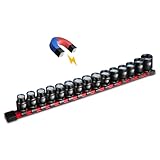 BLACKROBOT 1/2-Zoll-Antrieb, magnetischer Schlag-Steckschlüsselsatz, 15-teilig, flacher Steckschlüsselsatz mit Aufbewahrungsschiene, metrische Größe (10-22 mm, 24 mm, 27 mm), 6-Kant-Magnet-Stecknüsse