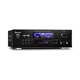 auna AMP 5100 BT 5.1 - Amplifier Verstärker, 2 x 120 Watt + 3 x 50 Watt RMS, Bluetooth-Funktion, USB-Port, SD-Slot, 2 Mikrofon-Anschlüsse, AUX-Eingang, 2 VU-Meter, schwarz