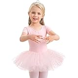 Aiseyi Ballettkleidung Ballettkleid Mädchen Pailletten Ballett Tütü Kinder Baumwolle Tanzkleid Kurzarm Balletttrikot Ballettanzug Ballett Kleider Ballerina Tutu 4-5 Jahre