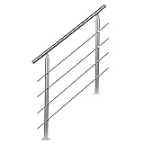 Herrselsam Treppengeländer, Edelstahl Handlauf, 150 cm Geländer mit 4 Querstreben, für Innen und Außen Brüstung Balkon