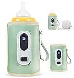 Baby Flaschenwärmer, USB Flaschenwärmer Tragbarer, Baby Flaschen Wärmer, Babykostwärmer mit LCD-Display, MilchflaschenwäRmer, Erwärmen und Warmhalten von Babynahrung für Outdoor Auto Reisen (Grün)