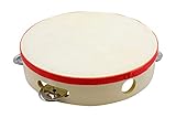 Tamburin Handtrommel Tambourin aus Holz, Musikinstrument für Kinder D: 20 cm aus Holz mit 5 Schellen - 3833