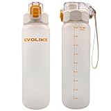 Evolike Trinkflasche 1L Space Frosted mit Strohhalm Auslaufsicher BPA-frei Wasserflasche für Arbeit Uni Schule Büro Freizeit Sport Fitness Gym Outdoor Wandern Fahrrad (Weiß)