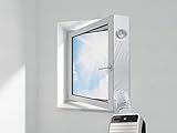 HOOMEE VP Fensterabdichtung für Mobile Klimageräte, Mit Angenähter Schlauch Verlängerung, Für Einflügelige Fenster mit Breiten Fensterbänken und Tief Eingebaute Flügelfenster, Altbauwohnungen, 500cm