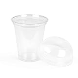 Inoverse 50 Stück Smoothie Becher To Go, Smoothie Cup 300 ml, Dessertbecher, Plastikbecher, Eiskaffee Becher, Cocktail Gläser Plastik, Bubble Tea Becher, inkl. Domdeckel mit Loch